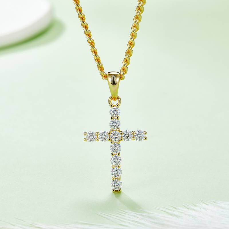 Classic十字架NecklaceS925银PendantMoissanite3.0mmD级